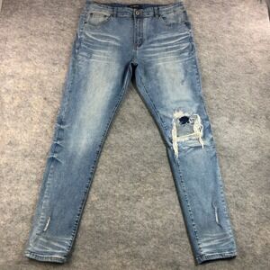 Serenade Mens 38 Blue Distressed Ripped Denim Skinny Fit Jeans